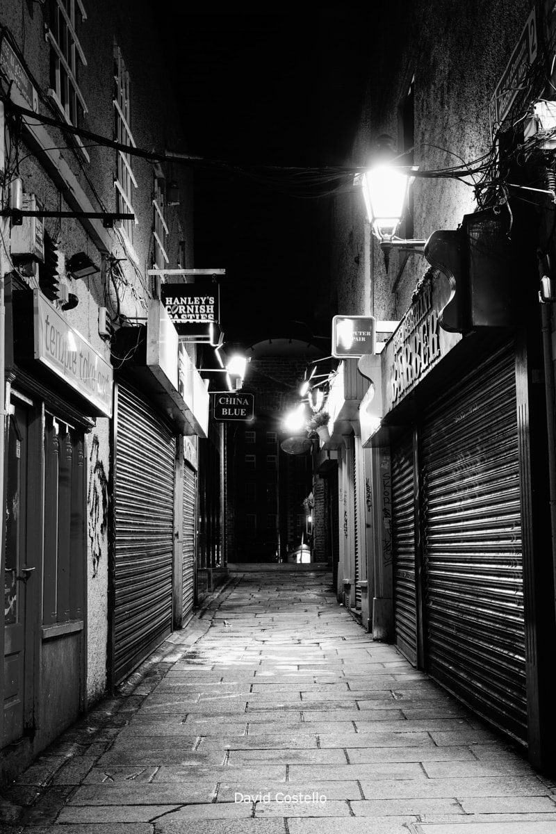 Crown Alley in Temple Bar without a soul to be seen on Christmas Day.