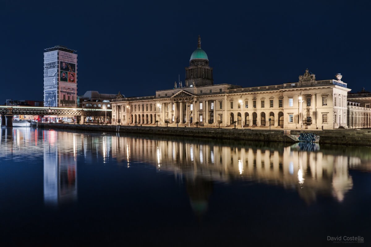 A perfect summer night in Dublin City, looking along the river as The Custom House and Liberty Hall.