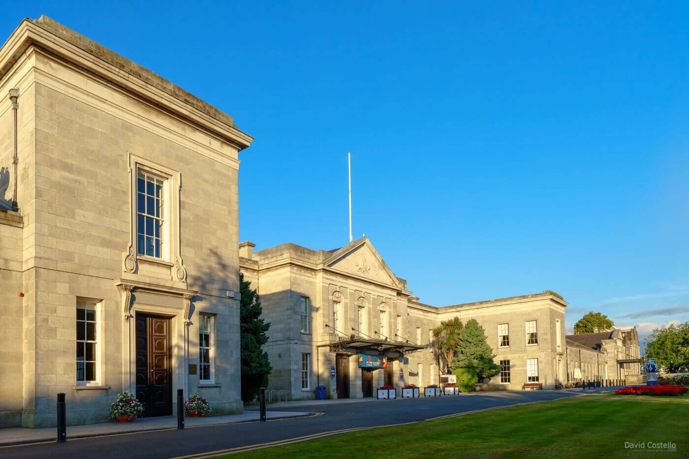 The RDS main entrance and garden on a sunny August morning