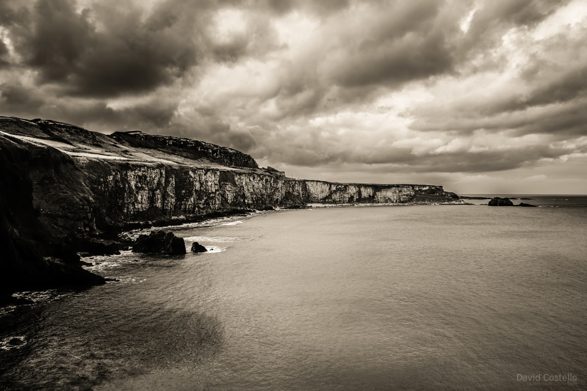 Carrick-a-Rede cliffs viewed from Carrick Island in Antrim.