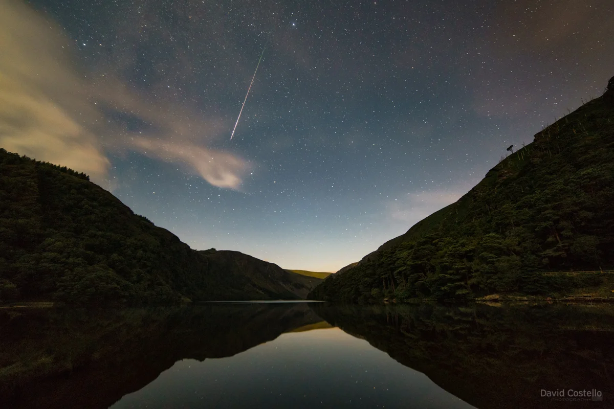A Perseid Meteor Falls above Glendalough.