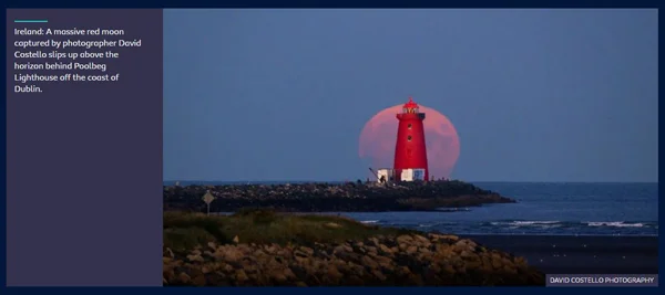 Full Moon rising behind Poolbeg Lighthouse featured on BBC Newsround.