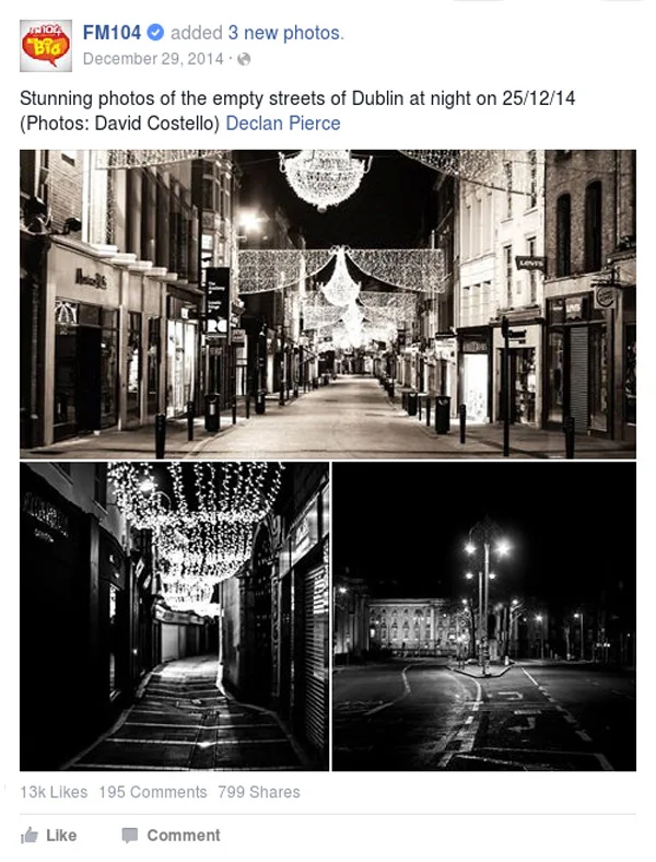 Stunning photos of the empty streets of Dublin on 25/12/2014. Declan Pierce on FM104's Facebook Page.