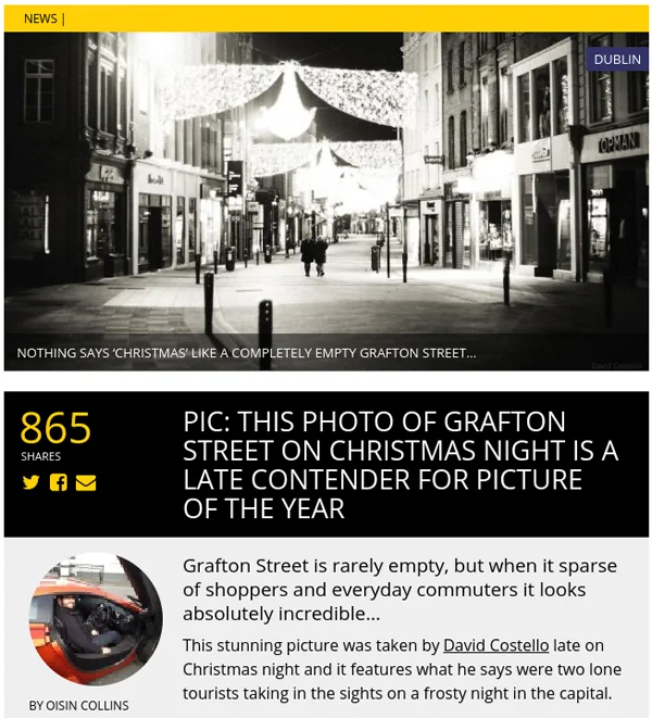 This photo of Grafton Street on Christmas Night is a late contender for picture of the year. JOE.ie Quote.