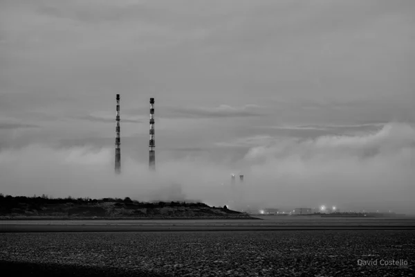 Foggy weather at Poolbeg Chimneys.