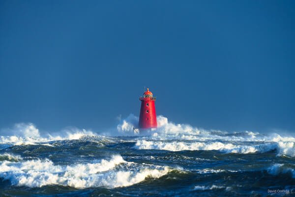 Poolbeg Lighthouse isolated during Storm Bram in December 2025